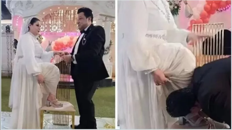بوسة على رجليها … فيديو لمصري يقبل أقدام زوجتة السورية يوم زفافها يثير جدل واسع