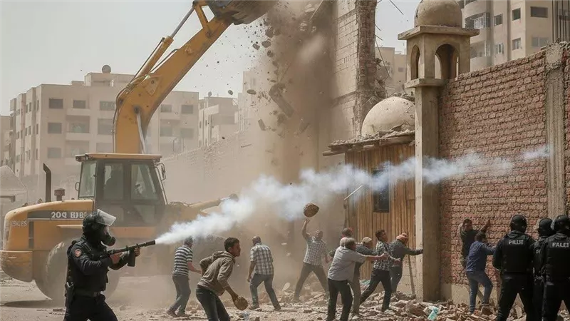 اشتباكات بين الشرطة وأقباط 15 مايو عقب هدم سور أرض مخصصة لبناء كنيسة