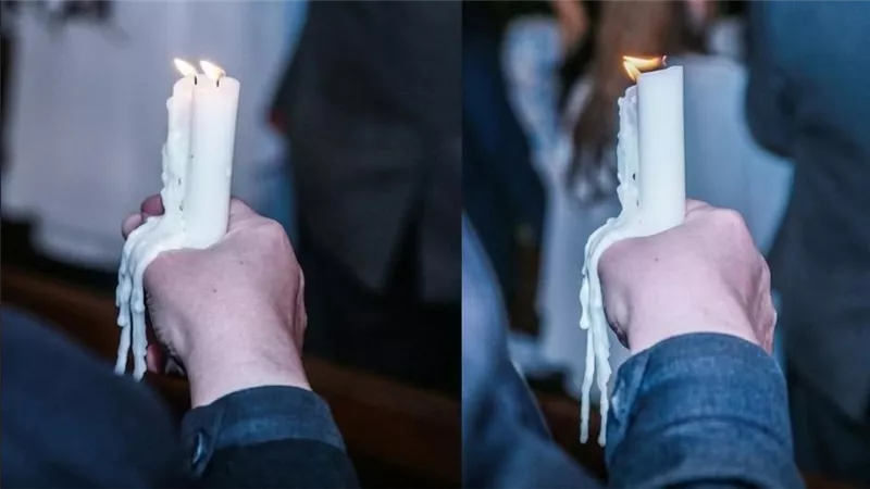 تداول صورة لسيدة الشمع يذوب على يديها  أثناء قداس القيامة من فرط خشوعها في الصلاة