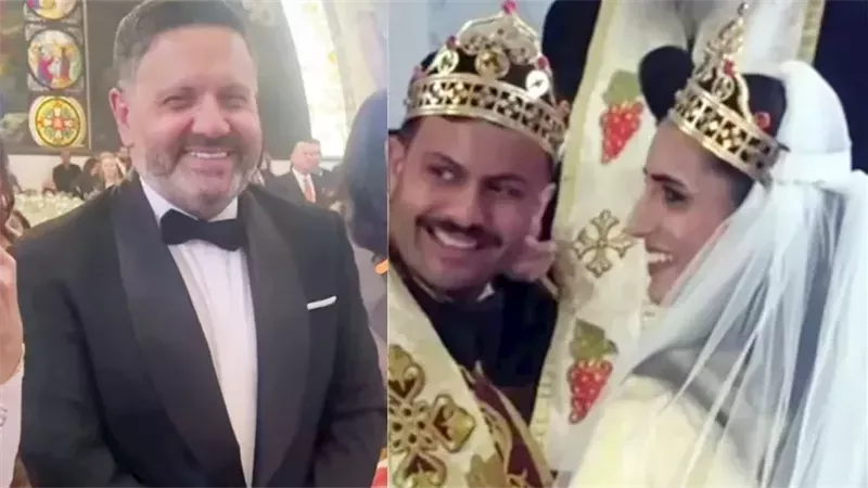 صور حفل زفاف نجل الفنان إدوارد بالكنيسة أثناء  صلاة الأكاليل