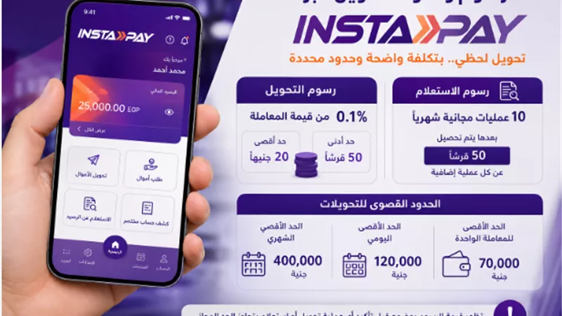 رسوم إنستاباي وحدود التحويل اليومي والشهري وقيمة الاستعلام بعد التحديث للمستخدمين بعد إتاحة خدمات مجانية